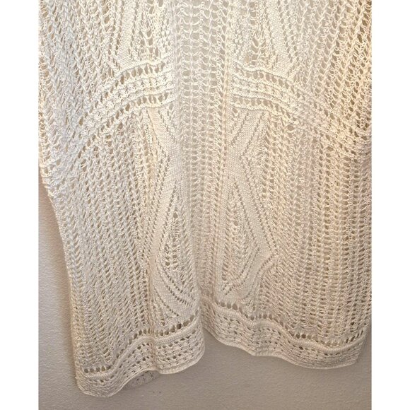 J. Jill White Crochet Cotton Knit Open Front  Over Size Cardigan Kimono Sz M/L - Picture 4 of 12